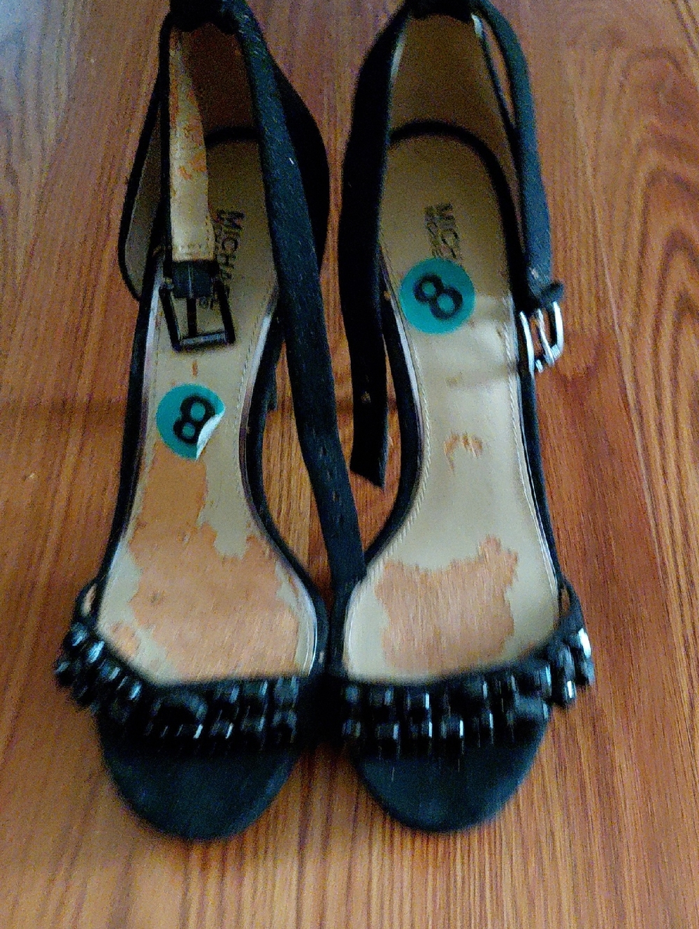 Michael Kors Black Beaded Open-Toe Ankle-Strap Heels